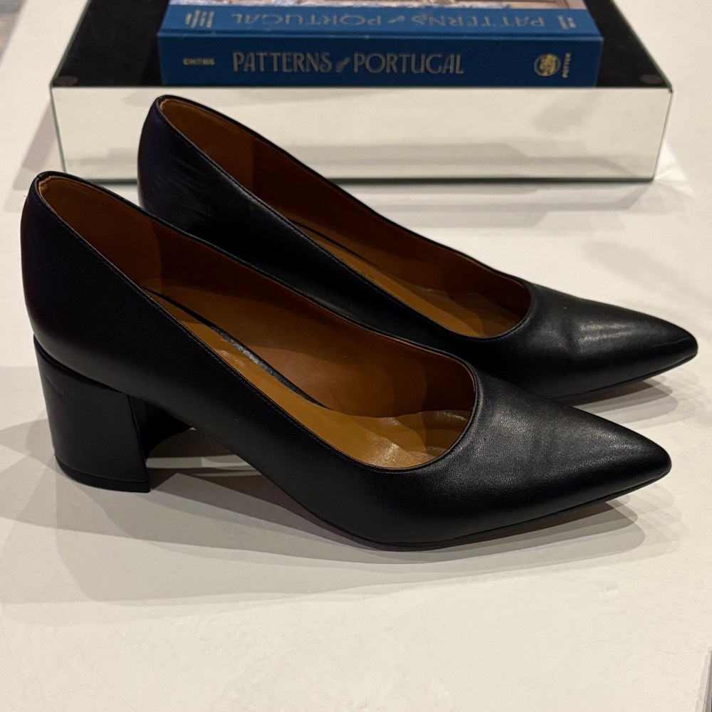 Gaia Shoes Black Leather Block Heels – Made in Italy Vera‎ Pelle “quality” Sz 38